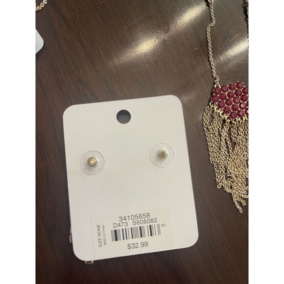 Loft Outlet Necklace Earrings Set NEW Red Rhinestones Holiday Christmas Party - Picture 6 of 6